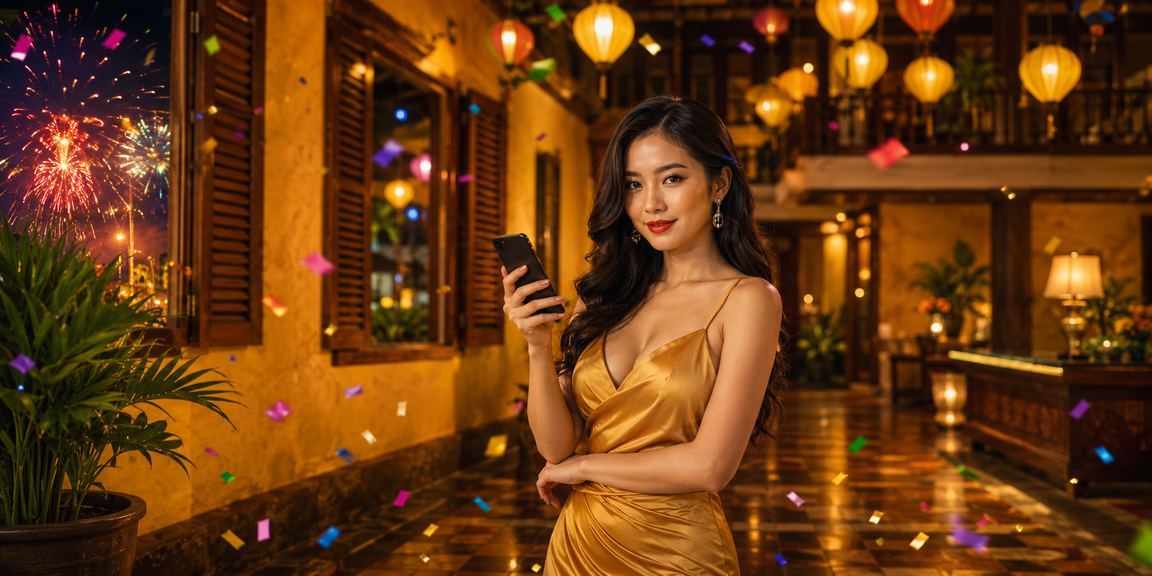 Người dùng đăng nhập mmwin trên điện thoại tại chợ đêm Hội An